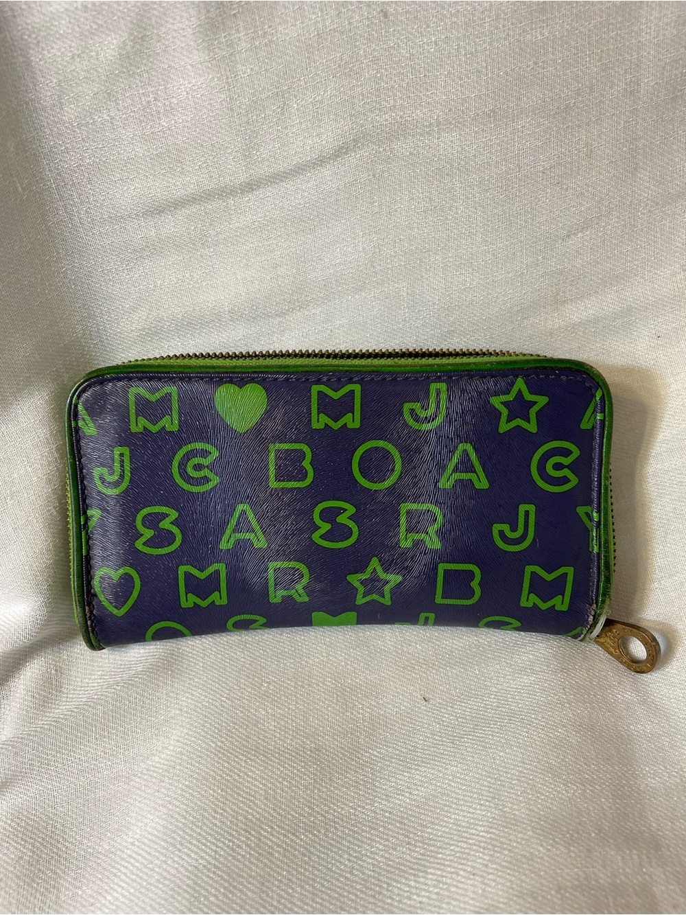 Marc By Marc Jacobs Navy Blue Wallet with Bright Green Logo Print